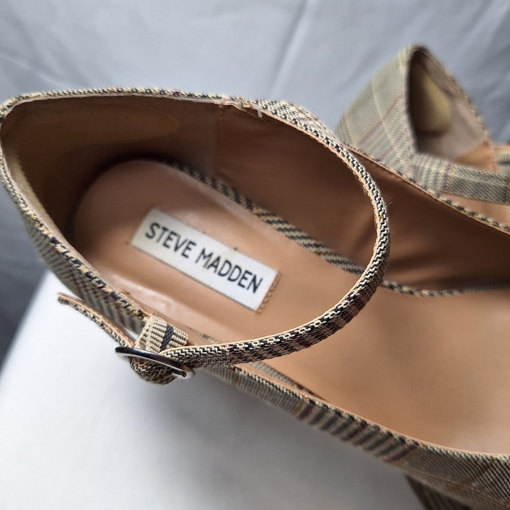 STEVE MADDEN Mingle Mary Jane Shoe Sz 8.5M Plaid Prep Chunky Block Heel 90s Y2K - Picture 7 of 10